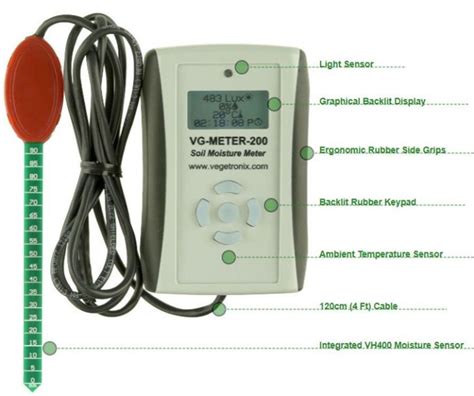 vegetronix digital soil moisture meter with light and temperature measurement|soil moisture meter.